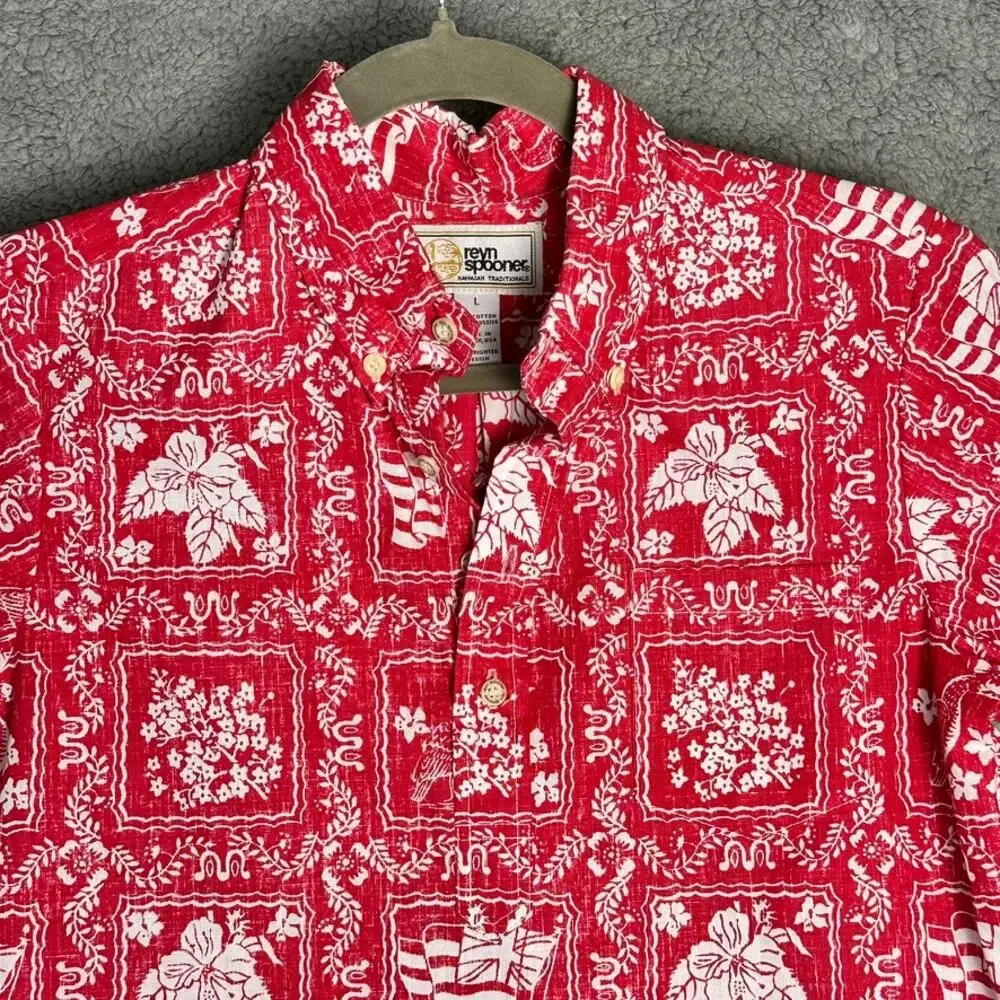 VTG Reyn Spooner Lahaina Sailor Youth Boys Large Shirt 1/4 Button Up Red White